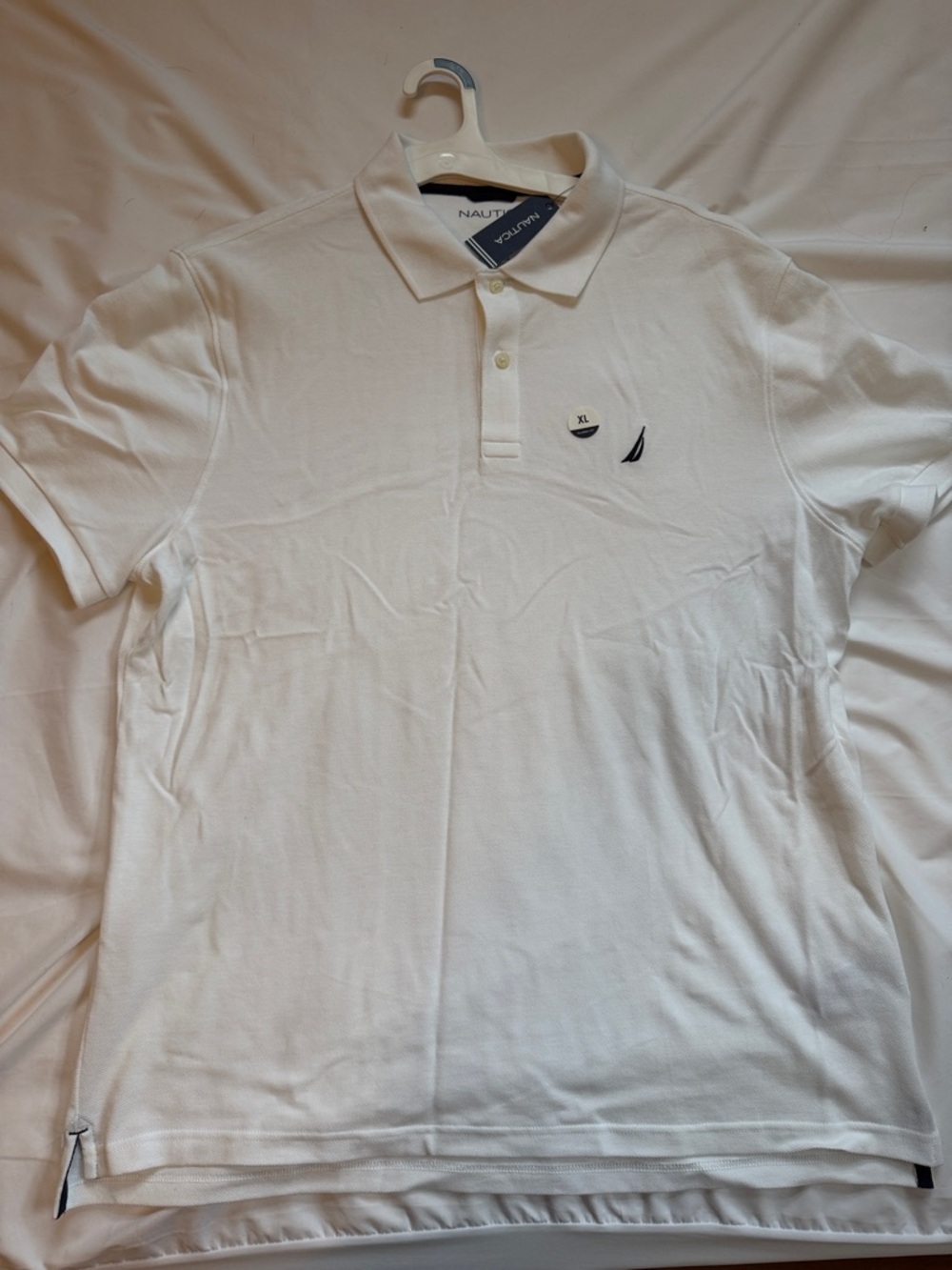 Nautica Men's White Polo with Embroidered Sail Logo